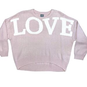 New York & Company Light Pink Sweater with White LOVE Design